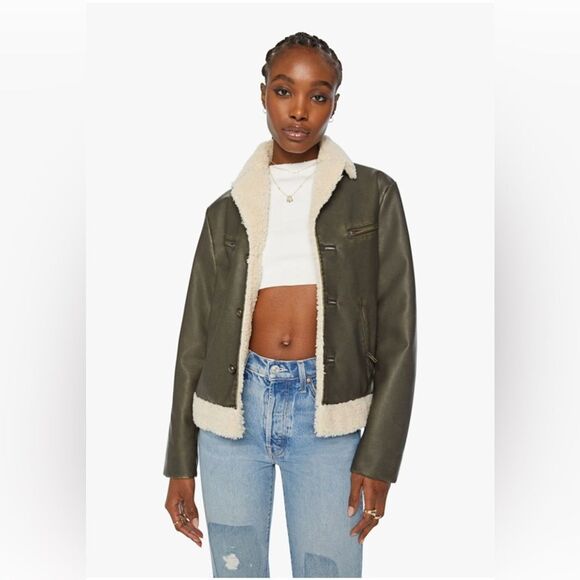 MOTHER The Mile High bomber jacket in brown faux leather and Sherpa detail M - Picture 11 of 16